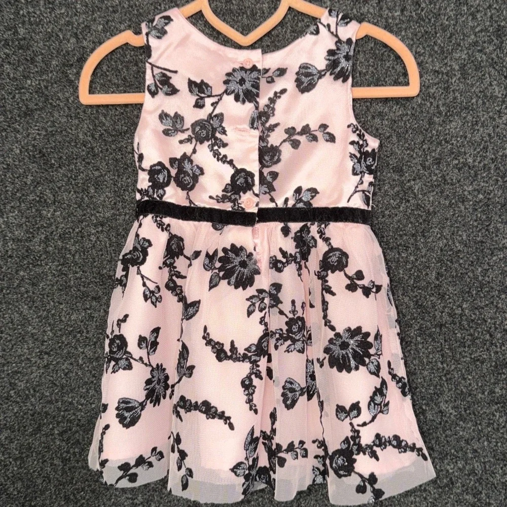 The Children's Place Floral Mesh Dress Toddler Girls 2T Pink Black Flocked Party